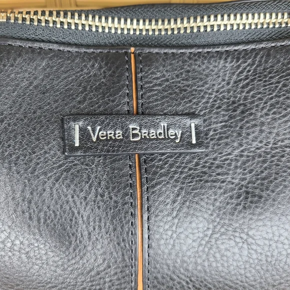 Vera Bradley Gallatin Black Leather Crossbody Bag Purse Floral Interior NWT - Picture 3 of 14